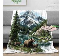 Couverture 3D imprimée Paysage Montagne Microfibre décor Maison Plaid Ours forêt canapé lit 60x80(150x200cm)