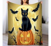 Couverture 3DChat Noir, Citrouille, Chauve-Souris Plaid 200 x 200cm Halloween Couverture en Flanelle L'automne, Couvertures et Plaids Chaude et Douillet, pour Canapé lit et Chaise Jaune Noir
