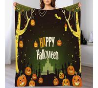Couverture 3Dcitrouille de Dessin animé Plaid 130 x 150cm Halloween Couverture en Flanelle L'automne, Couvertures et Plaids Chaude et Douillet, pour Canapé lit et Chaise Vert Orange