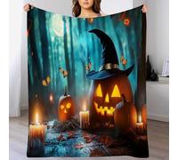 Couverture 3DCitrouilles et Bougies Plaid 130 x 150cm Halloween Couverture en Flanelle L'automne, Couvertures et Plaids Chaude et Douillet, pour Canapé lit et Chaise Couleur Orange