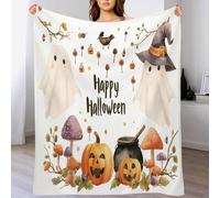 Couverture 3DCitrouilles et fantômes Plaid 200 x 200cm Halloween Couverture en Flanelle L'automne, Couvertures et Plaids Chaude et Douillet, pour Canapé lit et Chaise Violet