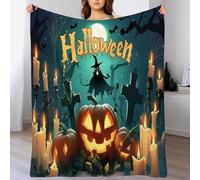 Couverture 3DCitrouilles et Pierres tombales Plaid 130 x 150cm Halloween Couverture en Flanelle L'automne, Couvertures et Plaids Chaude et Douillet, pour Canapé lit et Chaise Vert