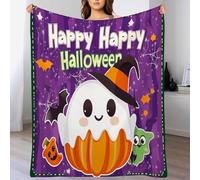 Couverture 3DFantôme Mignon, Citrouille Plaid 130 x 150cm Halloween Couverture en Flanelle L'automne, Couvertures et Plaids Chaude et Douillet, pour Canapé lit et Chaise Violet