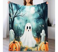 Couverture 3DFantôme Mignon, Citrouille Plaid 220 x 240cm Halloween Couverture en Flanelle L'automne, Couvertures et Plaids Chaude et Douillet, pour Canapé lit et Chaise Bleu Clair