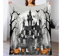 Couverture 3DFantômes, Maisons hantées, citrouilles Plaid 150 x 200cm Halloween Couverture en Flanelle L'automne, Couvertures et Plaids Chaude et Douillet, pour Canapé lit et Chaise Gris