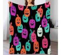 Couverture 3DMotif fantôme de Citrouille Plaid 200 x 200cm Halloween Couverture en Flanelle L'automne, Couvertures et Plaids Chaude et Douillet, pour Canapé lit et Chaise Vert Orange