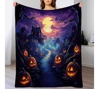 Couverture 3DVillage, Citrouille Plaid 220 x 240cm Halloween Couverture en Flanelle L'automne, Couvertures et Plaids Chaude et Douillet, pour Canapé lit et Chaise Bleu-Violet