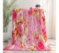 Couverture 70×100 cm, Rose Or Couverture Douillette en Flanelle Douce et Moelleuse à Motif Rétro Shabby Chic Roses pour Maison Bureau Chambre à Coucher Salon Canapé Lit Les Vacances