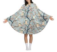Couverture à capuche avec imprimé chouette mignonne de dessin animé, poncho à capuche, couverture à capuche confortable, douce et chaude, châle, cape confortable à capuche pour femmes adultes