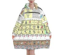 Couverture à capuche chaude et confortable avec imprimé tableau périodique des éléments, couverture à capuche en flanelle épaisse avec manches et poche géante, Noir , 280g flannel