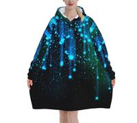 Couverture à capuche en flanelle imprimée ligne bleue, couverture surdimensionnée pour adultes, sweat à capuche portable avec poche pour adolescents, Noir , 280g flannel