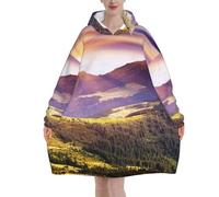 Couverture à capuche en flanelle imprimée Sunshine In Mountains, couverture surdimensionnée pour adultes, sweat à capuche portable avec poche pour adolescents, Noir , 280g flannel
