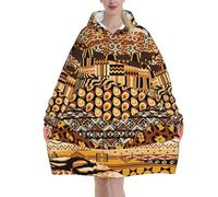 Couverture à capuche en flanelle patchwork de style africain pour adulte avec poche kangourou pour temps froid