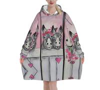 Couverture à capuche en peluche âne et fleur, en flanelle anti-boulochage, vêtement de détente confortable avec poche kangourou pour temps froid