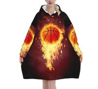 Couverture à capuche en peluche de basket-ball, vêtement d'intérieur confortable en flanelle anti-boulochage avec poche kangourou pour temps froid
