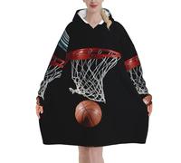 Couverture à capuche en peluche de basket-ball, vêtement d'intérieur confortable en flanelle anti-boulochage avec poche kangourou pour temps froid