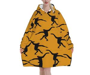 Couverture à capuche en peluche Gibbon Monkey noire - En flanelle anti-boulochage - Confortable - Avec poche kangourou pour temps froid