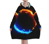 Couverture à capuche en peluche motif dragons de feu et de glace, vêtement d'intérieur confortable en flanelle anti-boulochage avec poche kangourou pour temps froid