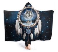 Couverture à capuche Indian Dream Catcher Wolf Sherpa Throw Soft Wearable Blanket50x40pouce[22021]