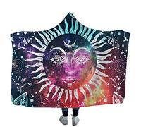 Couverture à Capuche Mandala Exotique Marocain Pourpre Ciel Etoilé Fantastique La Lune Plume Lotus Boho Chaud Confortable Peluche Couverture Bohemia Canapé-Lit Jeter (Soleil, 60 x 80 pouces)