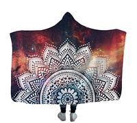 Couverture à Capuche Mandala Exotique Marocain Pourpre Ciel Etoilé Fantastique La Lune Plume Lotus Boho Chaud Confortable Peluche Couverture Bohemia Canapé-Lit Jeter (Demi Lotus, 60 x 80 pouces)