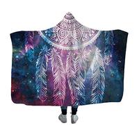 Couverture à Capuche Mandala Exotique Marocain Pourpre Ciel Etoilé Fantastique La Lune Plume Lotus Boho Chaud Confortable Peluche Couverture Bohemia Canapé-Lit Jeter (Capteur de Rêves, 60 x 80 pouces)