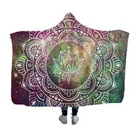 Couverture à Capuche Mandala Exotique Marocain Pourpre Ciel Etoilé Fantastique La Lune Plume Lotus Boho Chaud Confortable Peluche Couverture Bohemia Canapé-Lit Jeter (Lotus, 50 x 60 pouces)