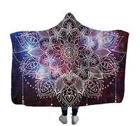 Couverture à Capuche Mandala Exotique Marocain Pourpre Ciel Etoilé Fantastique La Lune Plume Lotus Boho Chaud Confortable Peluche Couverture Bohemia Canapé-Lit Jeter (Étoile, 60 x 80 pouces)