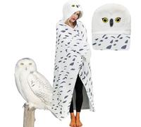 Couverture à capuche portable avec gants, couverture à capuche en flanelle super douce pour adultes et femmes, hommes, anniversaire, vacances (chouette des neiges), Chouette des neiges, taille unique