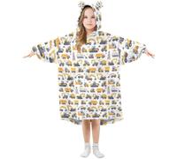 Couverture à capuche pour enfants, camions, pelleteuses, grues, couverture à capuche en polaire chaude surdimensionnée pour filles et garçons, A3308, 11-14 ans