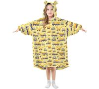 Couverture à capuche pour enfants, camions, pelleteuses, grues, jaune - Couverture à capuche en polaire chaude surdimensionnée pour filles et garçons, A3309, 11-14 ans