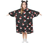 Couverture à capuche pour enfants, chapeaux de Noël rouges, motif noir, couverture à capuche en polaire chaude surdimensionnée pour filles et garçons, A2513, 7-10 ans