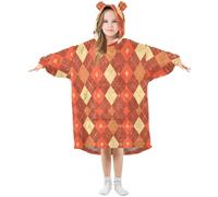 Couverture à capuche pour enfants en treillis de diamants orange rouge couverture à capuche en polaire chaude surdimensionnée sweat-shirt filles garçons, A2058, 3-6 ans