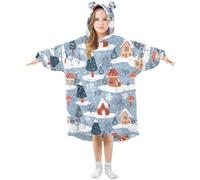 Couverture à capuche pour enfants, maisons de Noël, arbres, champignons, couverture à capuche en polaire chaude surdimensionnée pour filles et garçons, A2603, 7-10 ans