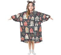 Couverture à capuche pour enfants, maisons de Noël, arbres, couverture à capuche en polaire chaude surdimensionnée pour filles et garçons