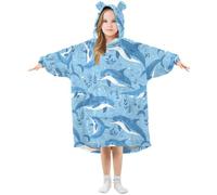 Couverture à capuche pour enfants, motif dauphins mignons, couverture à capuche en polaire chaude surdimensionnée pour filles et garçons, A1330, 11-14 ans