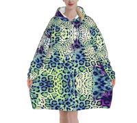 Couverture à capuche surdimensionnée à imprimé léopard vert - Couverture portable en flanelle pour adulte, unisexe et adulte, sweat-shirt à capuche confortable et moelleux, Noir , 320g flannel