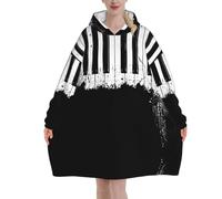 Couverture à capuche surdimensionnée à imprimé piano - Couverture portable en flanelle pour adulte, unisexe et adulte, sweat-shirt à capuche confortable et moelleux, Noir , 320g flannel