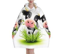 Couverture à capuche surdimensionnée à imprimé vache mignonne - Couverture portable en flanelle pour adulte unisexe adulte - Sweat à capuche confortable et moelleux, Noir , 320g flannel