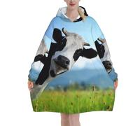 Couverture à capuche surdimensionnée à imprimé vache mignonne - Couverture portable en flanelle pour adulte unisexe adulte - Sweat à capuche confortable et moelleux, Noir , 320g flannel