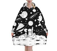 Couverture à capuche surdimensionnée avec imprimé astronaute - Couverture portable en flanelle pour adulte, unisexe, femme, homme, sweat-shirt à capuche moelleux et confortable, Noir , 280g flannel