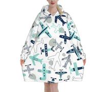 Couverture à capuche surdimensionnée avec imprimé avion - Couverture portable en flanelle pour adulte, unisexe et adulte, sweat-shirt à capuche confortable et moelleux, Noir , 280g flannel