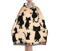 Couverture à capuche surdimensionnée avec imprimé chaton Happy Walking Kitty pour l'hiver, Noël, l'extérieur
