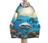 Couverture à capuche surdimensionnée avec imprimé dauphins, tortue de mer, requin, pieuvre, corail, pour l'hiver, Noël, Nouvel An