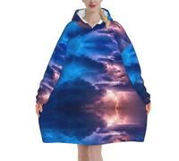 Couverture à capuche surdimensionnée avec imprimé nuages - Couverture portable en flanelle pour adulte, unisexe et adulte, sweat-shirt à capuche confortable et moelleux, Noir , 280g flannel