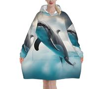 Couverture à capuche surdimensionnée douce et chaude avec imprimé drôle de dauphin qui vous regarde, cadeau d'hiver pour adultes