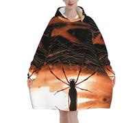Couverture à capuche surdimensionnée en flanelle avec motif toile d'araignée - Couverture portable unisexe pour adultes, femmes et hommes, sweat-shirt à capuche moelleux et confortable, Noir , 320g