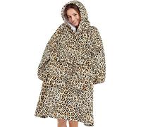 Couverture à capuche surdimensionnée en polaire Sherpa de qualité supérieure avec poche géante pour femme, super confortable et grande couverture à porter, cadeau léopard