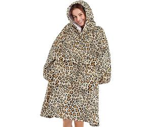 Couverture à capuche surdimensionnée en polaire Sherpa de qualité supérieure avec poche géante pour femme, super confortable et grande couverture à porter, cadeau léopard