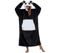 Couverture à Capuche Surdimensionnée Panda Flanelle Douce Robe Sweat à Capuche Longue Sweat Pull Chaude Confortable TV Couverture (Noir, Taille Unique)
